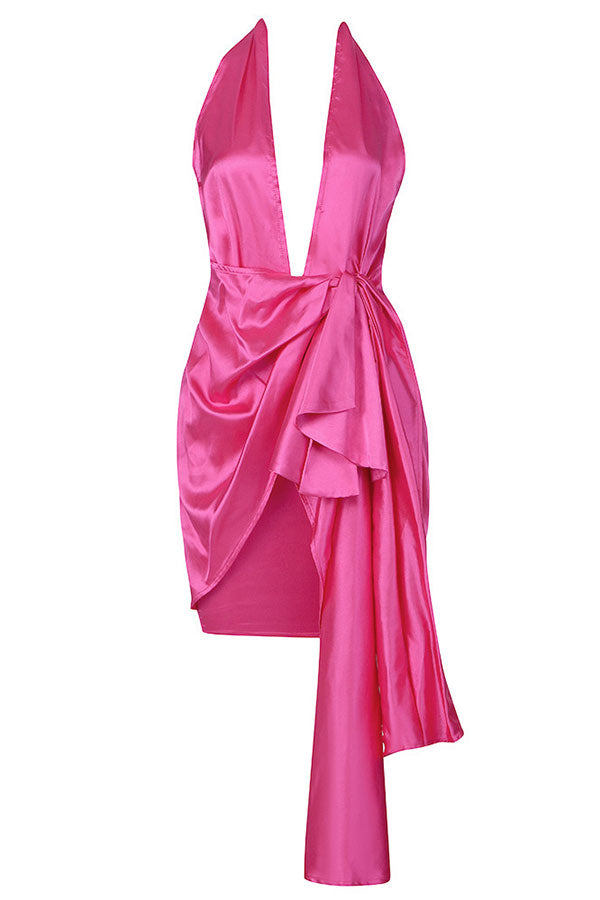 Solid Color Luxe Side Train Mini Dress