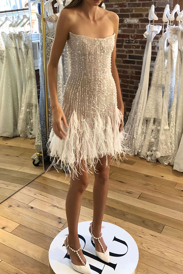 Sequined Glamorous Bandeau Tassel Trim Mini Dress