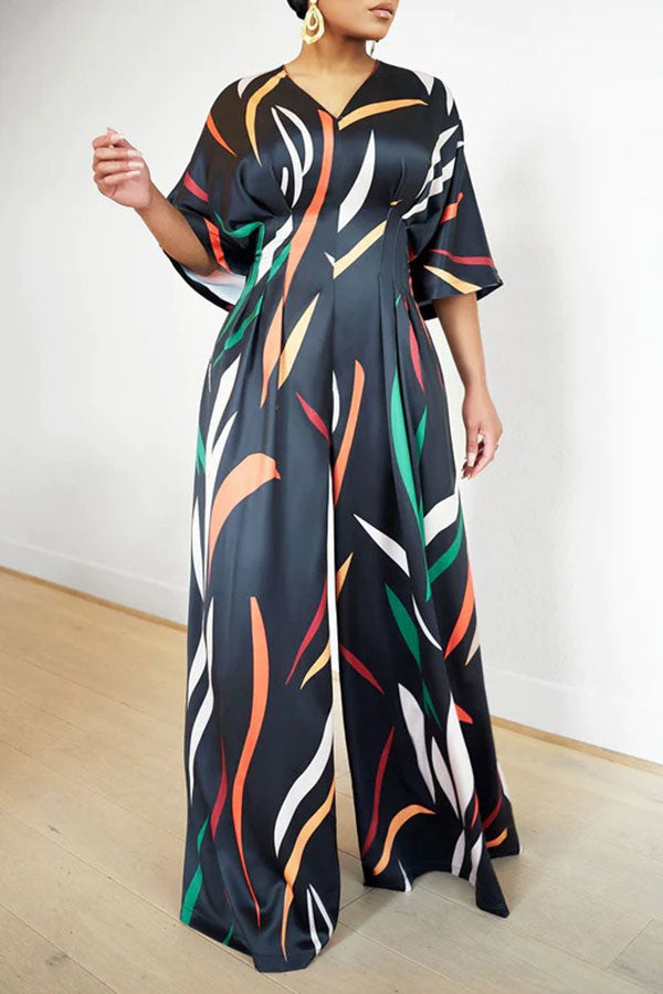 Colorful Striped V Neck Wide Leg Jumpsuit