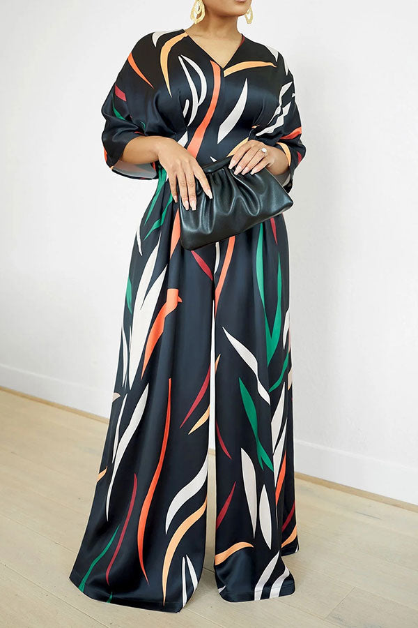 Colorful Striped V Neck Wide Leg Jumpsuit