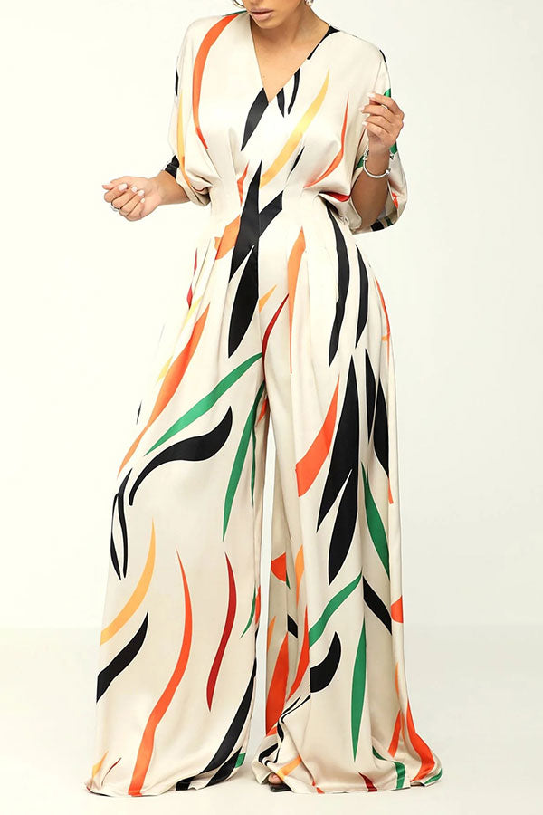 Colorful Striped V Neck Wide Leg Jumpsuit