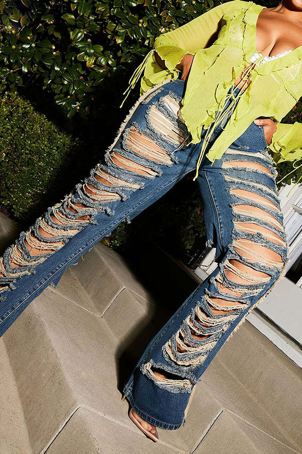 Ripped Burrs Stylish Micro Flared Jeans