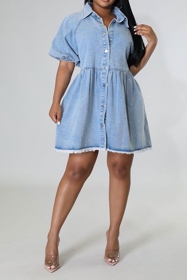 Gradient Urban Button Down Denim Mini Dress