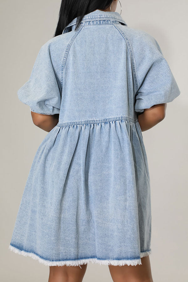 Gradient Urban Button Down Denim Mini Dress