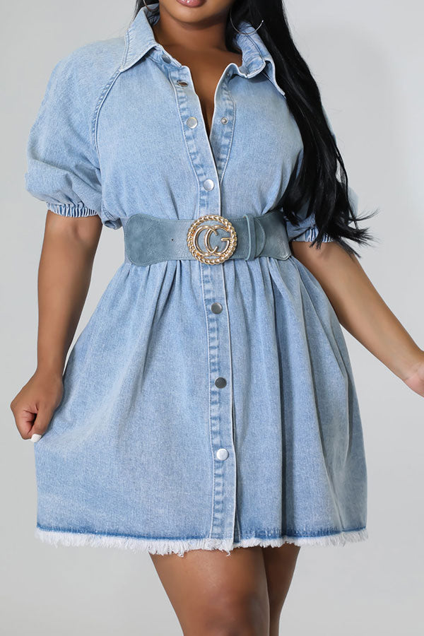 Gradient Urban Button Down Denim Mini Dress