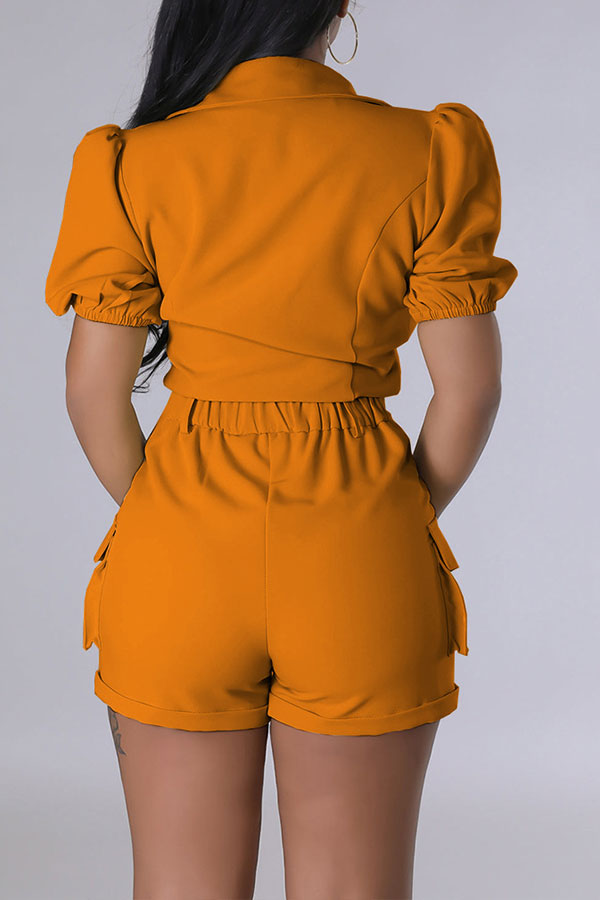 Solid Color Feminine Patch Pocket Pant Suit