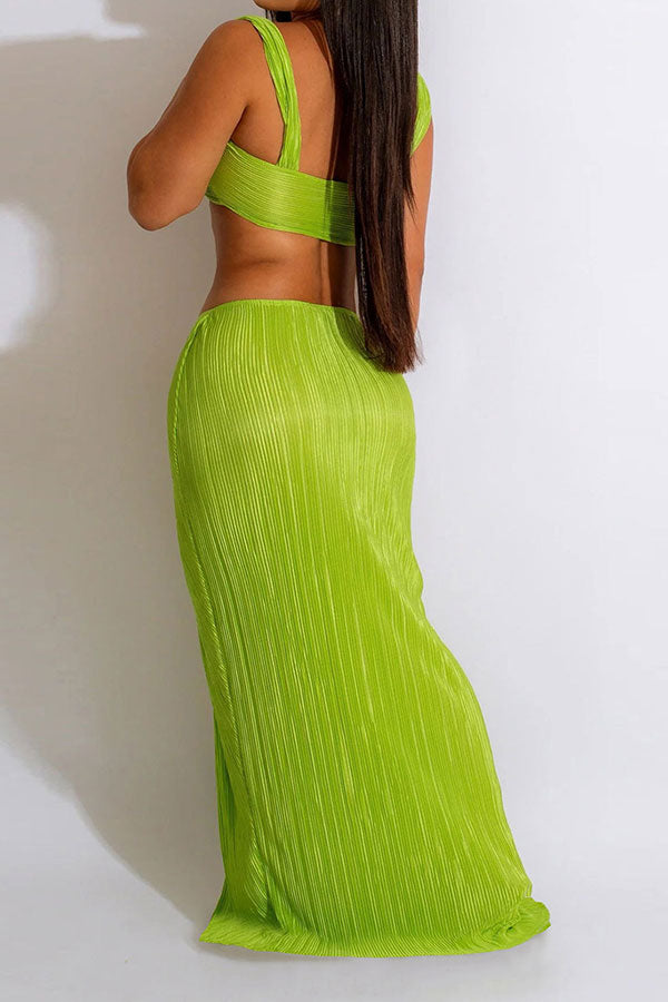 Solid Color Romantic Draped High Split Dress Suit