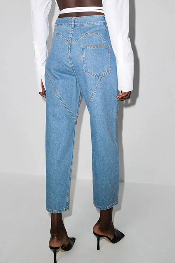 Blue Rhinestone Heart Decor Sweet Jeans