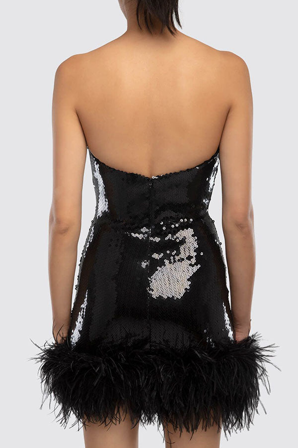 Sequined Glamorous Feather Hem Mini Dress