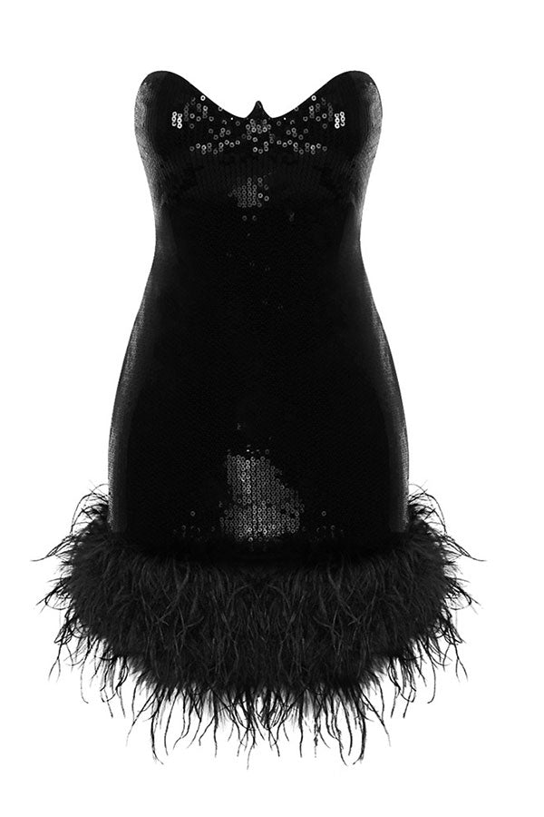 Sequined Glamorous Feather Hem Mini Dress