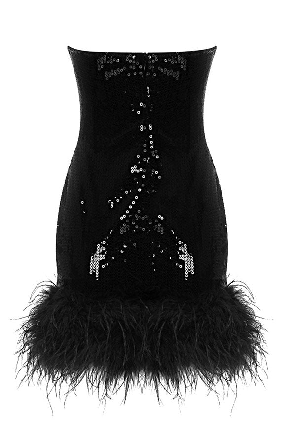 Sequined Glamorous Feather Hem Mini Dress