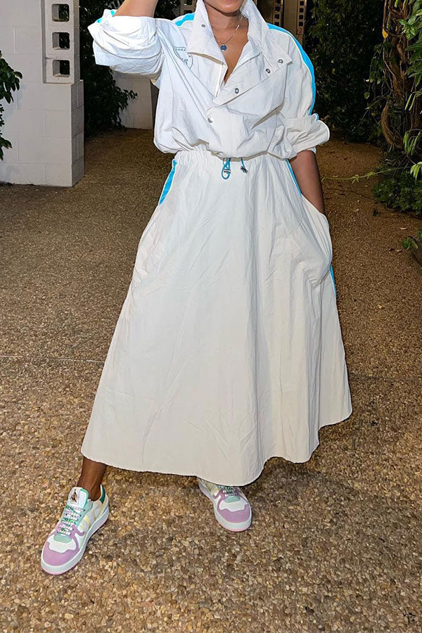 Letter Print On-trend Color Block Dress Suit