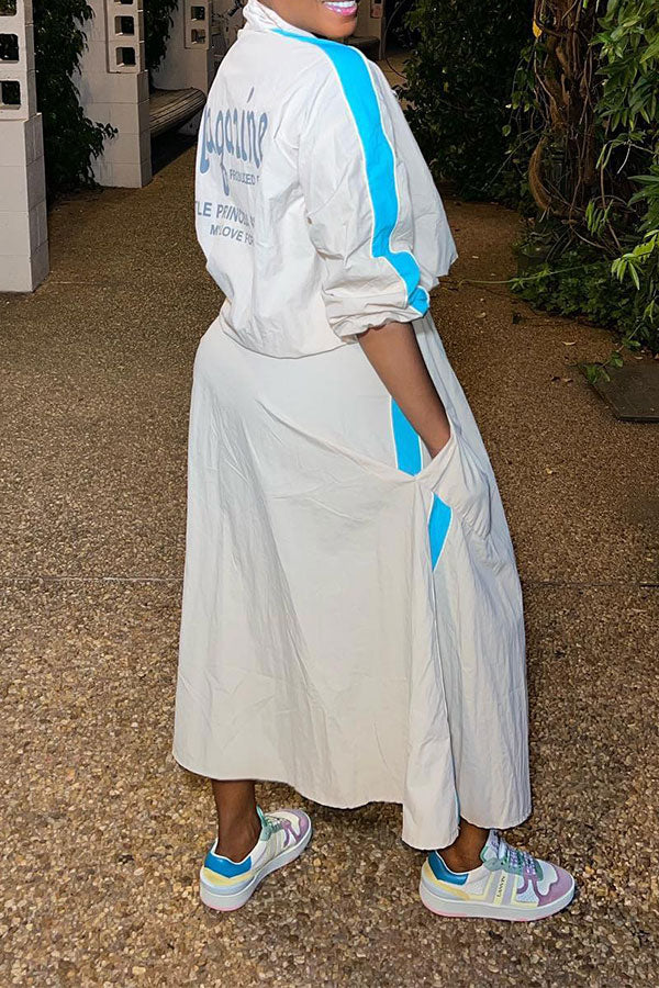 Letter Print On-trend Color Block Dress Suit