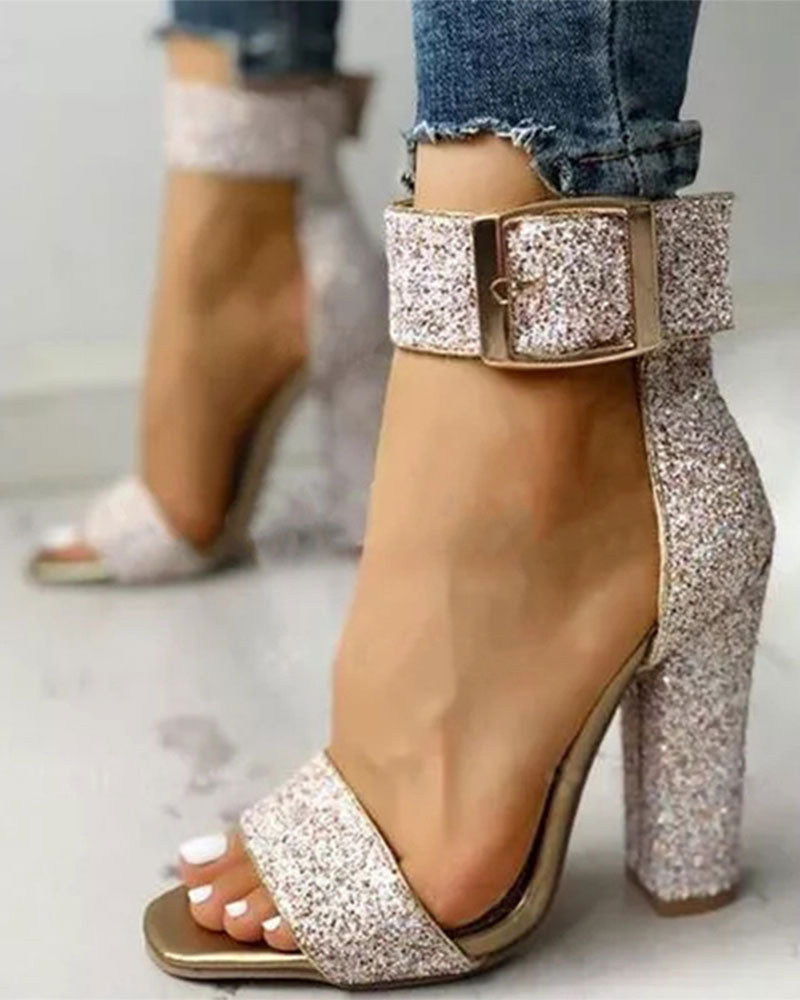 Sequined One Strap Shimmery Buckled Sandals