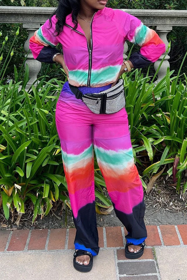Tie Dye Sporty Zipper Pant Suit