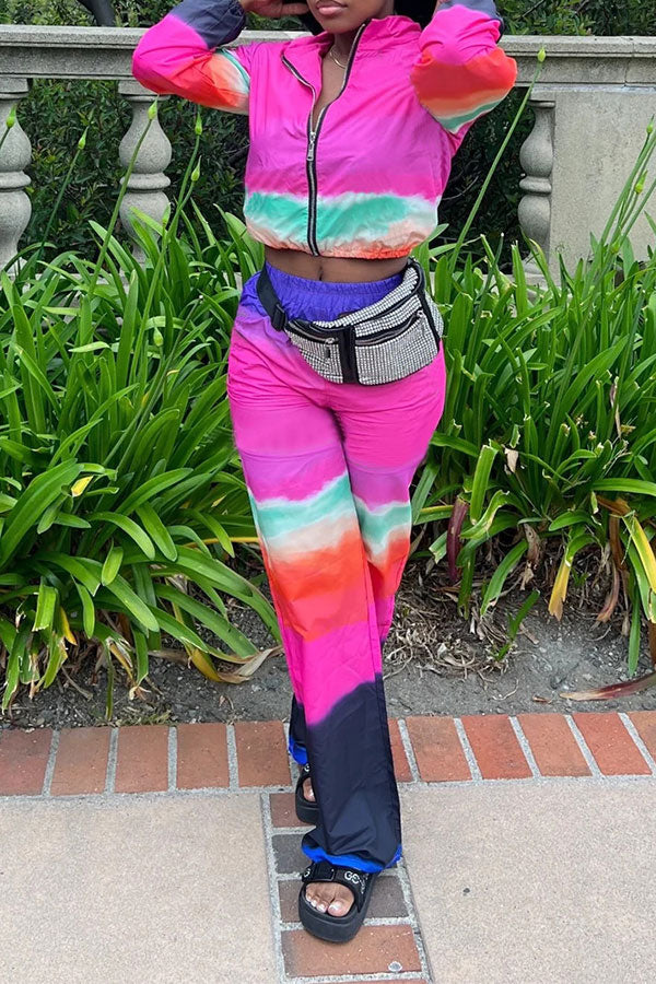 Tie Dye Sporty Zipper Pant Suit