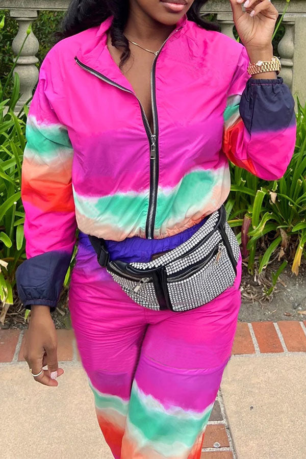 Tie Dye Sporty Zipper Pant Suit