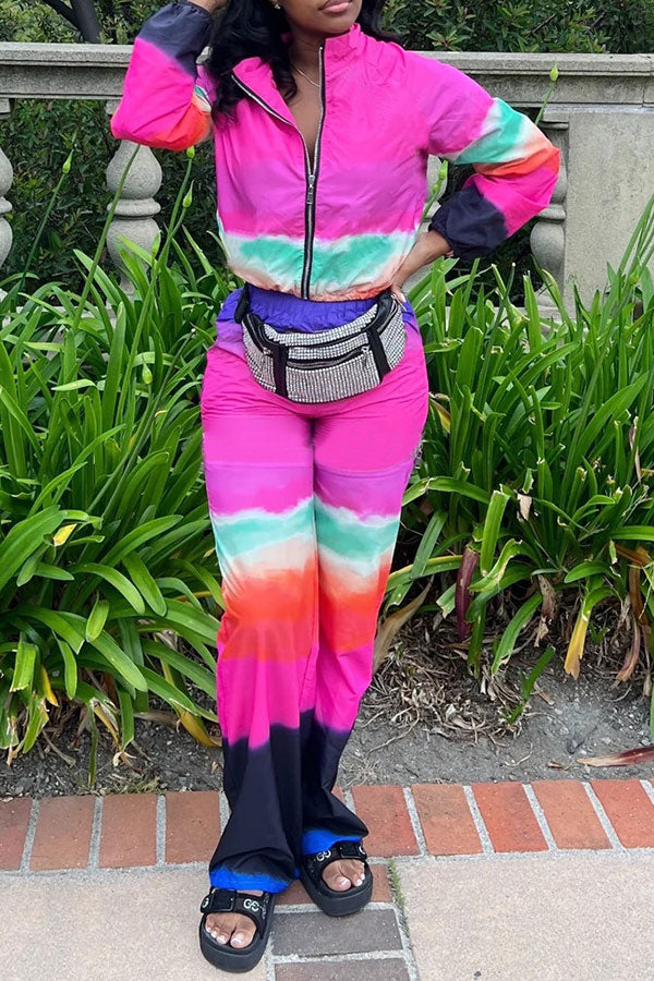 Tie Dye Sporty Zipper Pant Suit