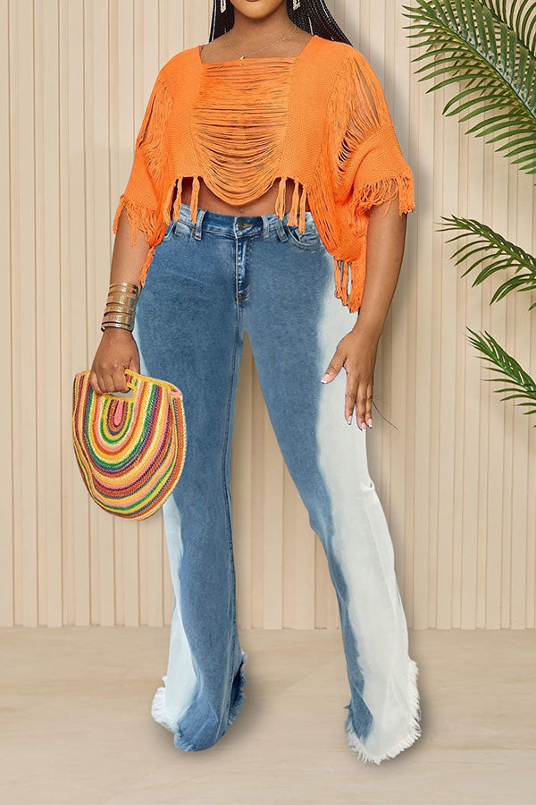 Color Block Gradient Modern Micro Flared Jeans