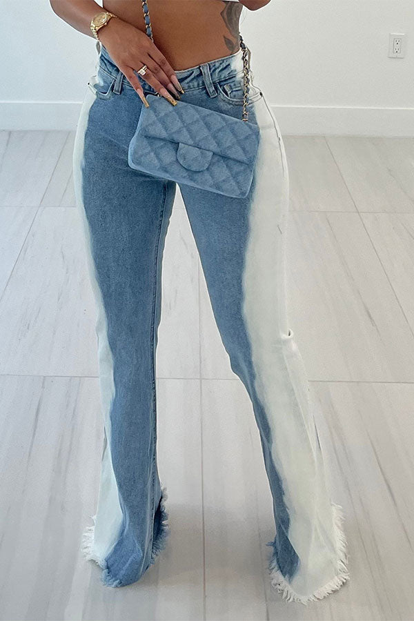 Color Block Gradient Modern Micro Flared Jeans