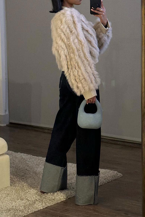 Patchwork Feminine Fold Over Jeans