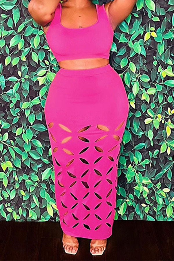 Solid Color Hot Rhombus Hollow-Out Dress Suit