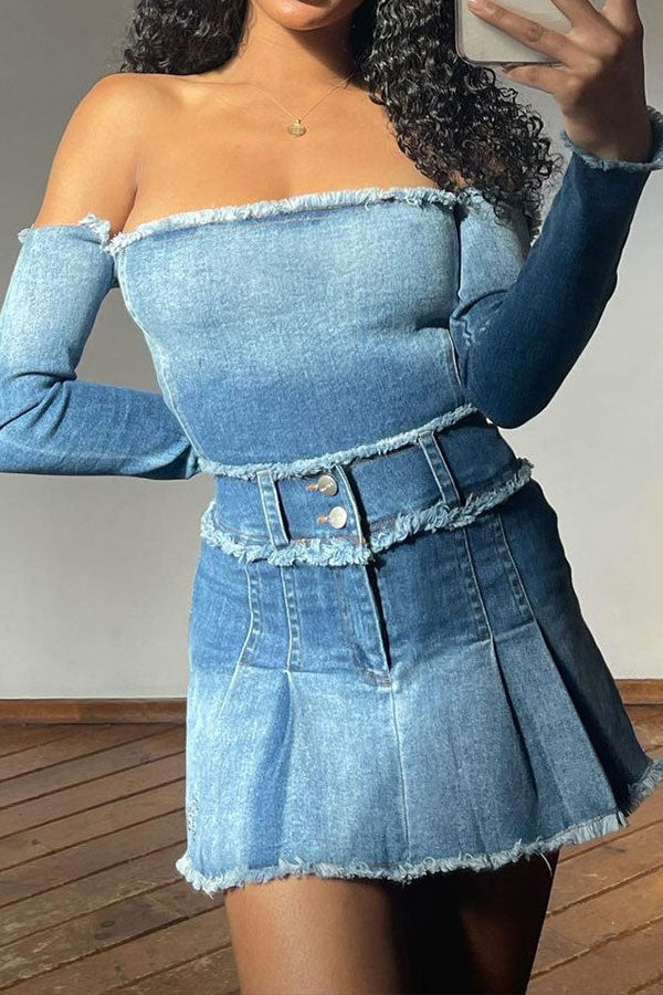 Gradient Girly Off Shoulder Denim Blouse