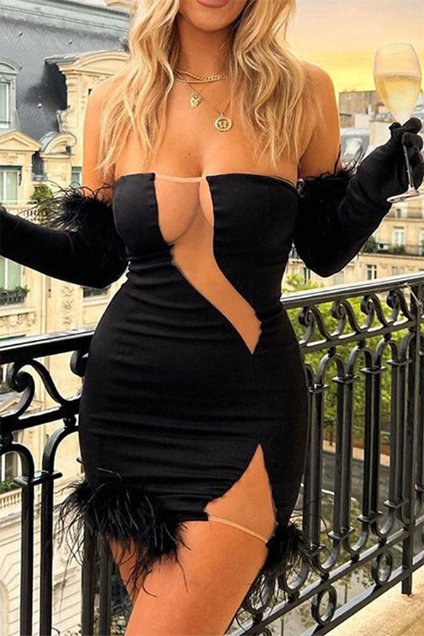 Patchwork Feather Lowkey Bandeau Mini Dress