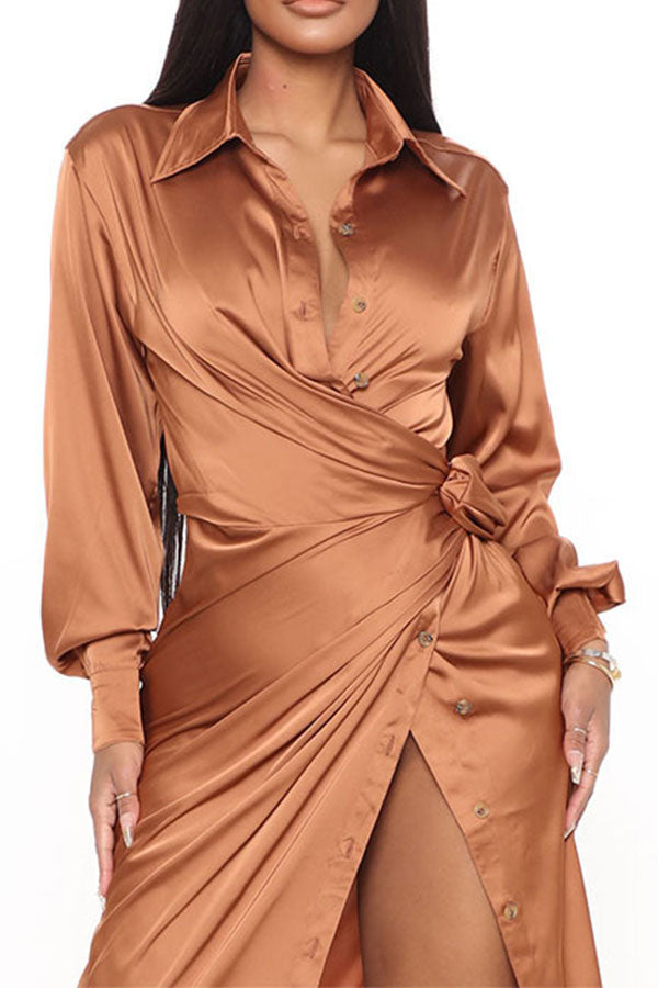 Solid Color Hot Lace-Up High Split Maxi Dress