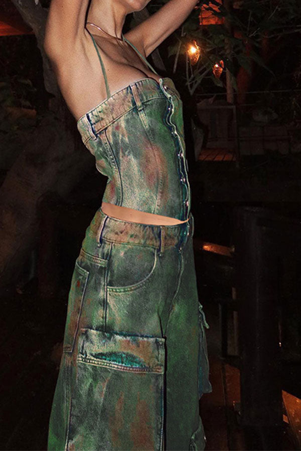 Tie Dye Cool Denim Camisole & Multi Pocket Pants