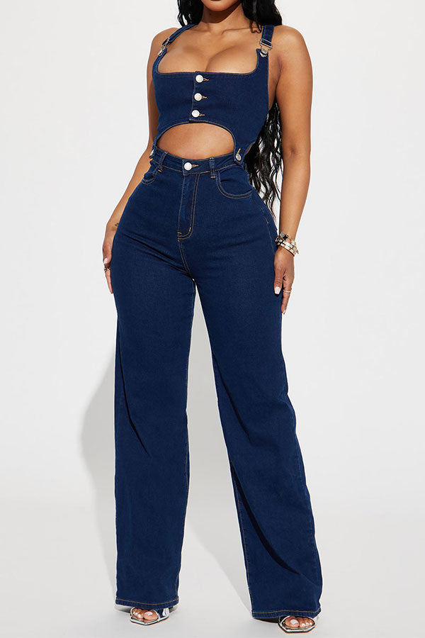 Gradient Retro Suspenders Denim Pant Suit
