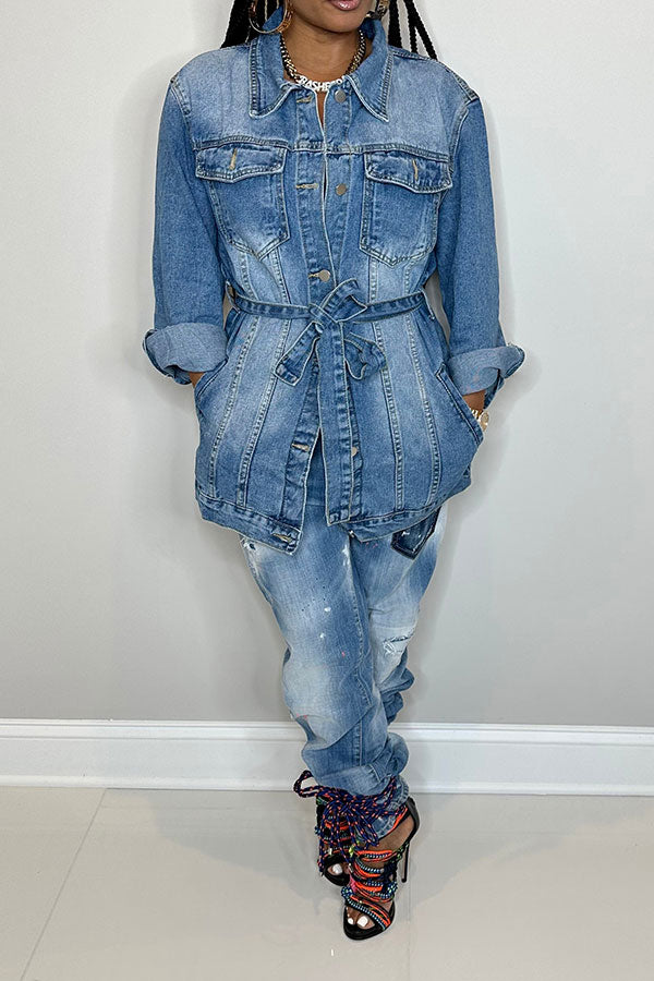 Gradient Versatile Belted Denim Coat