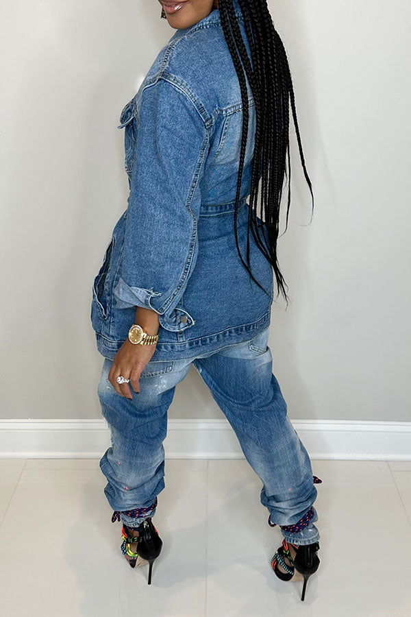 Gradient Versatile Belted Denim Coat