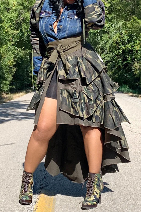 Camouflage Patchwork Denim Cool Single Breasted Coat