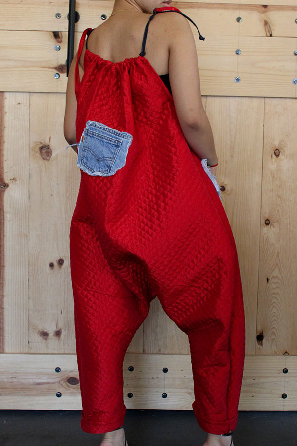 Denim Patchwork Sporty Sleeveless Jumpsuit