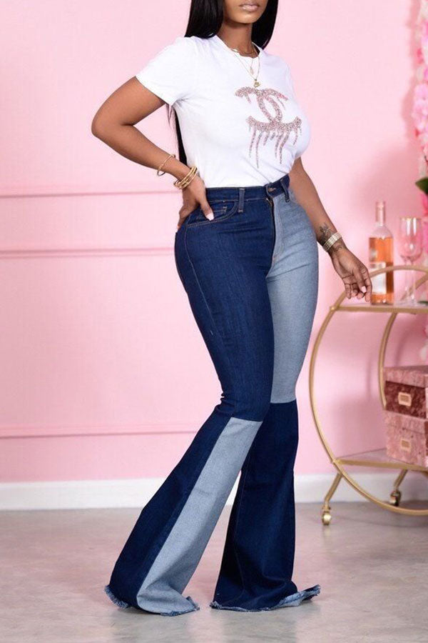 Color Block Feminine Flared Jeans