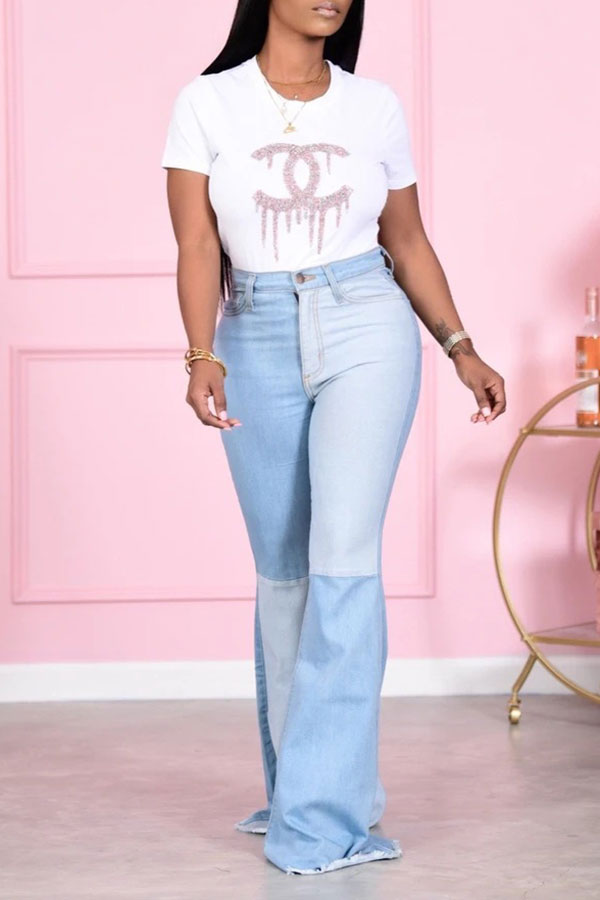 Color Block Feminine Flared Jeans