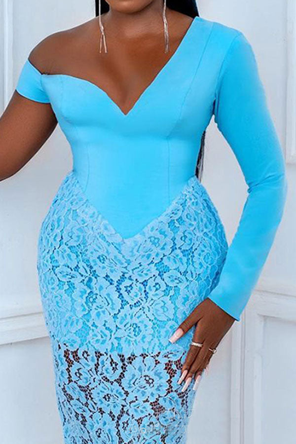 Lace Patchwork Unique Asymmetric Maxi Dress