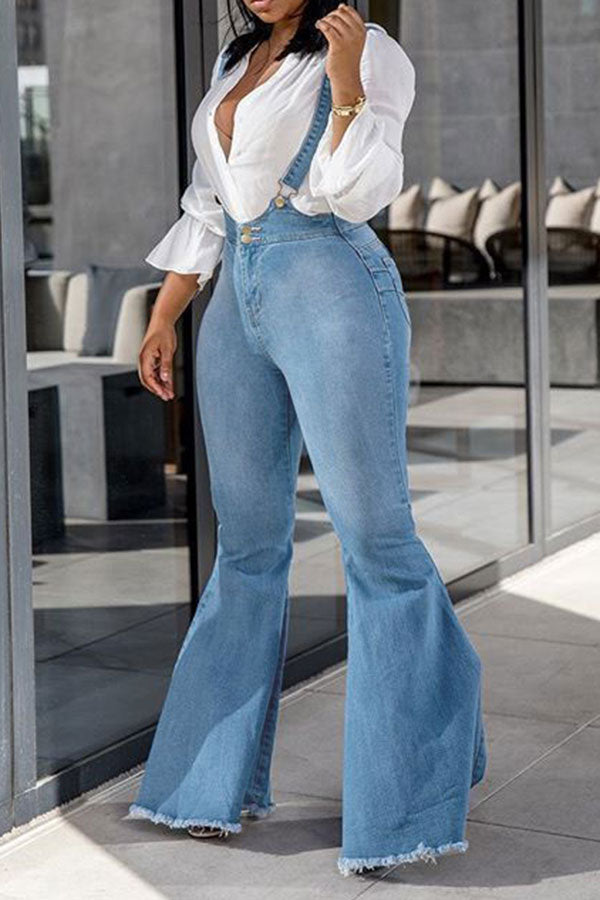 Light Blue Suspenders Classic Bell Bottoms Jeans