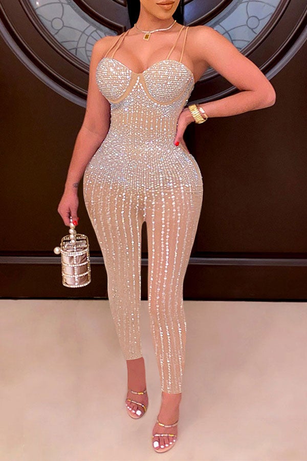 Rhinestone Shimmery See-Through Jumpsuit
