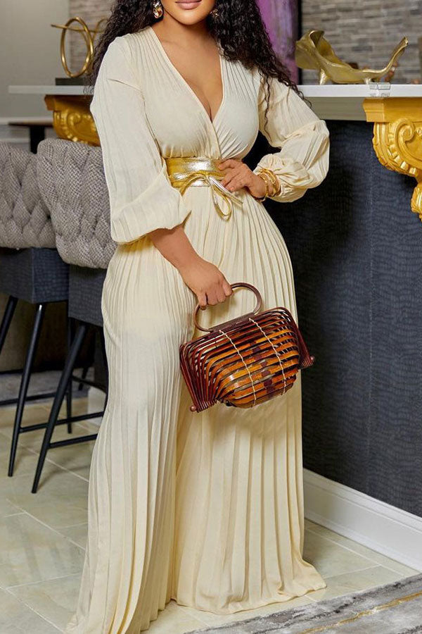 Solid Color On-trend Pleated Wide Leg Jumpsuit With Belt