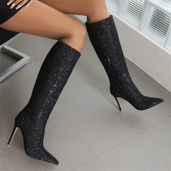 Sequined Glamorous Pointed Toe Boots