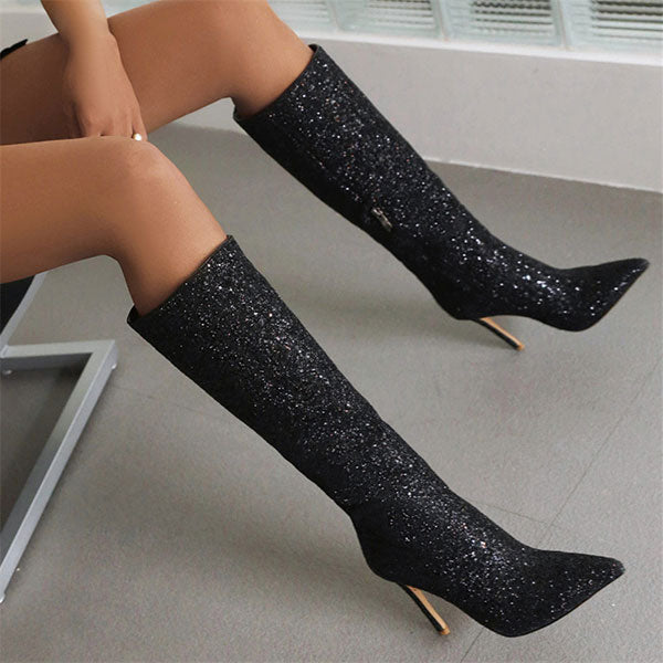 Sequined Glamorous Pointed Toe Boots
