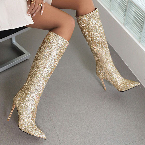 Sequined Glamorous Pointed Toe Boots