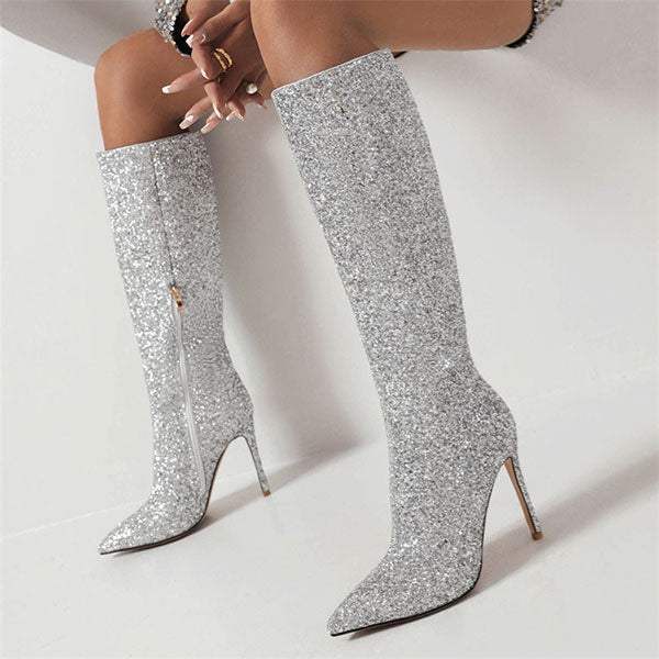 Sequined Glamorous Pointed Toe Boots