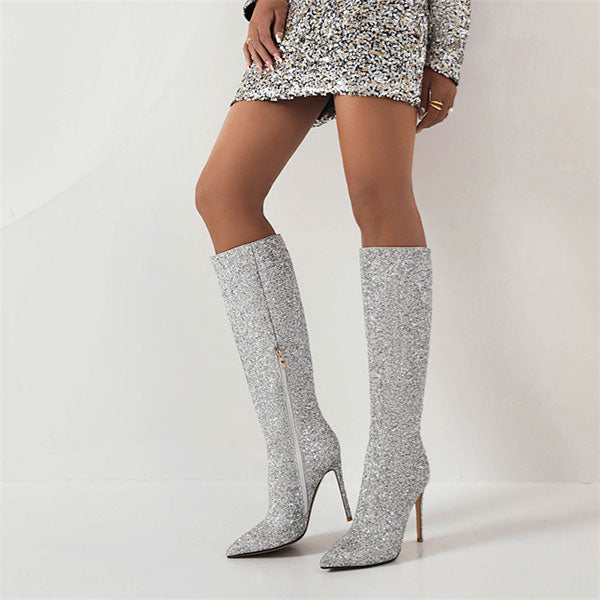 Sequined Glamorous Pointed Toe Boots