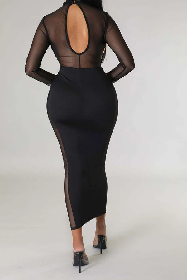 Sequined Patchwork Kitsch See-Through Midi Dress