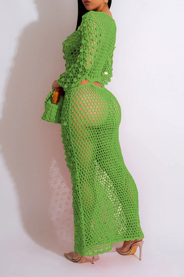 Sequined Romantic Cutout Crochet Maxi Dress