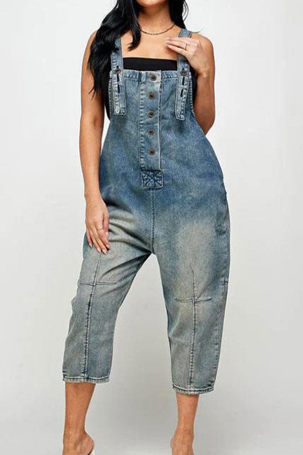 Gradient Casual Suspender Denim Jumpsuit