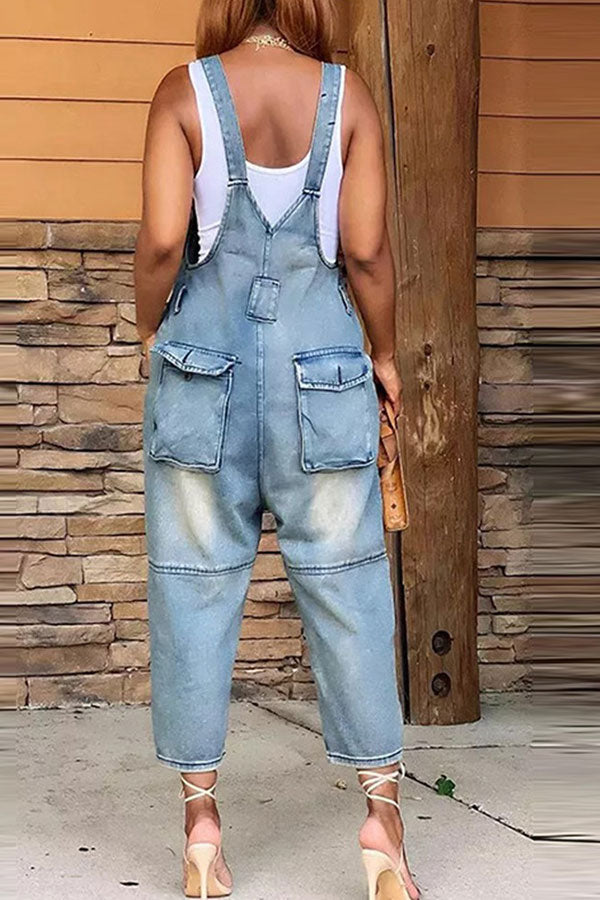 Gradient Casual Suspender Denim Jumpsuit
